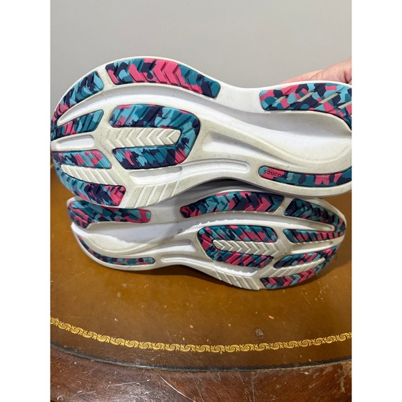 Saucony Ride 15 Running Shoes Womens 9 Grey Navy Gold S10729-40 Excellent PWRRUN - Picture 7 of 9